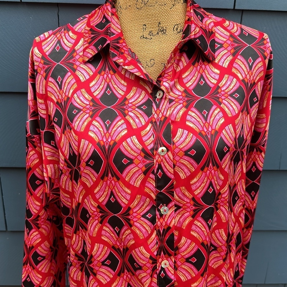 ❤️🩷❤️Elenza dress red pink black deco ruffle midi satin NWOT - Picture 3 of 13